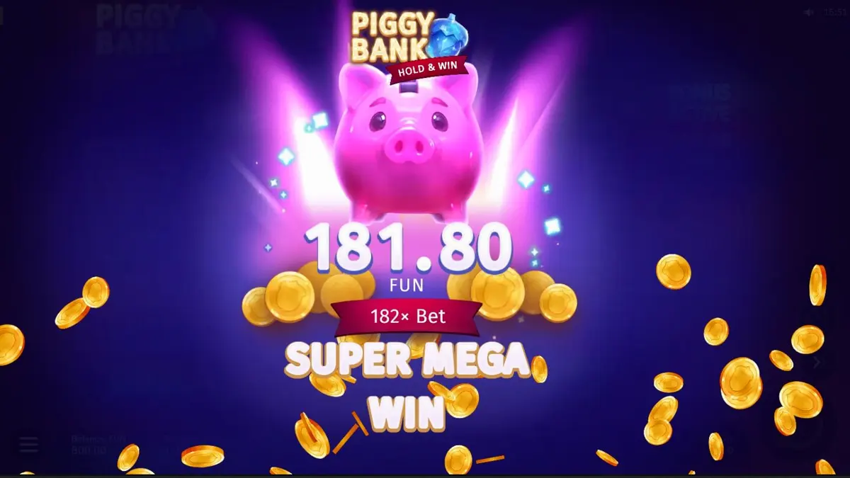 Tampilan visual slot Piggy Bank Hold & Win dengan karakter babi dan koin emas